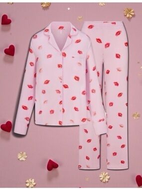 Skims Cherry Blossom Lipstick Sleep Pajama Set Plus Size 4XL ** Limited Edition